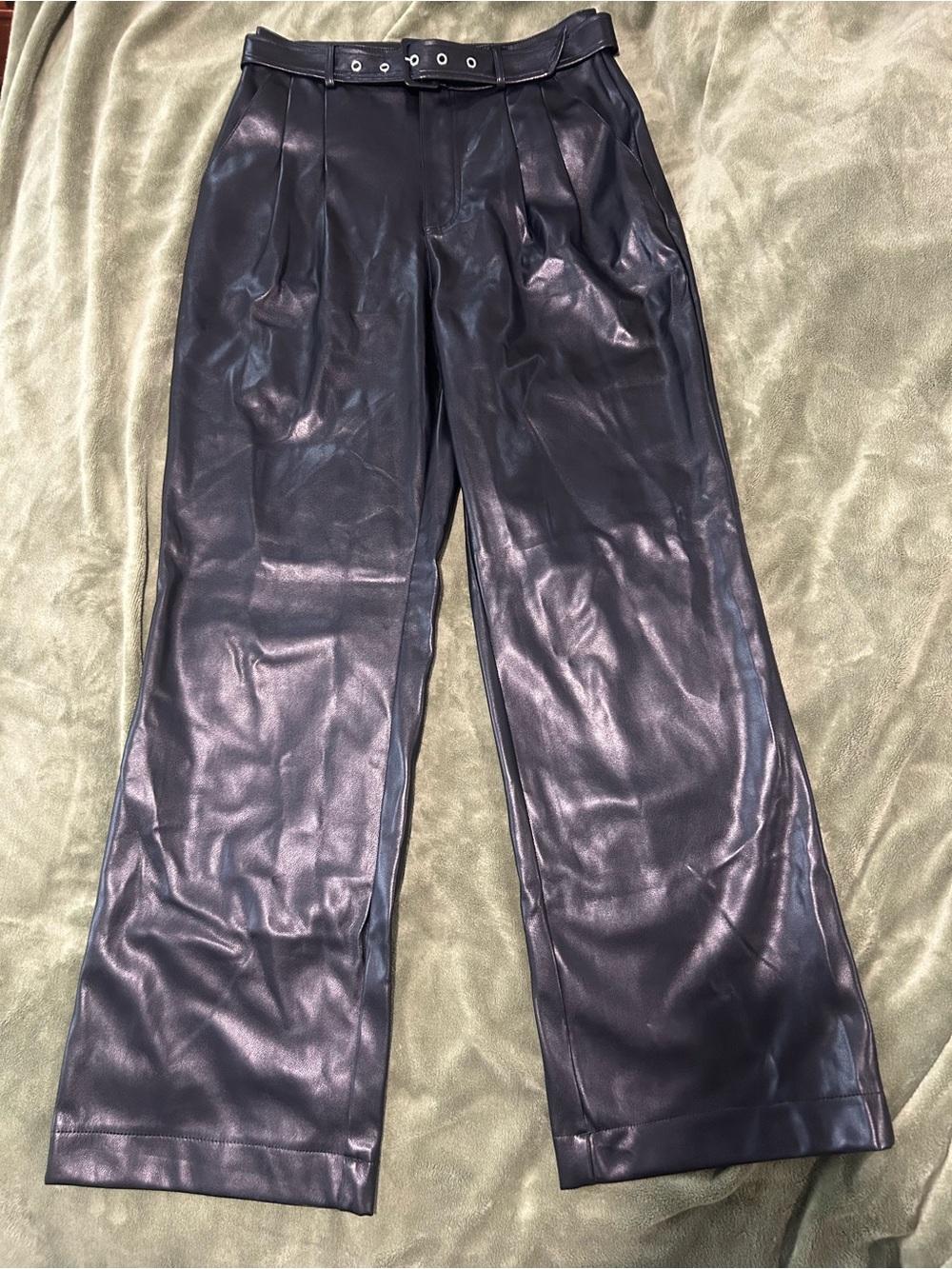 7 For All Mankind Faux Leather High-Rise Belted Trousers – Black